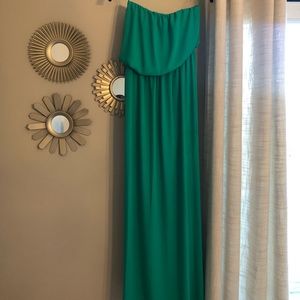 Express strapless green maxi dress
